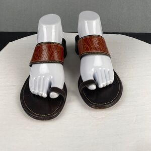 Cole Haan Sandals Flip Flops Women's Size 9.5 B Lizard Leather Black/Brown